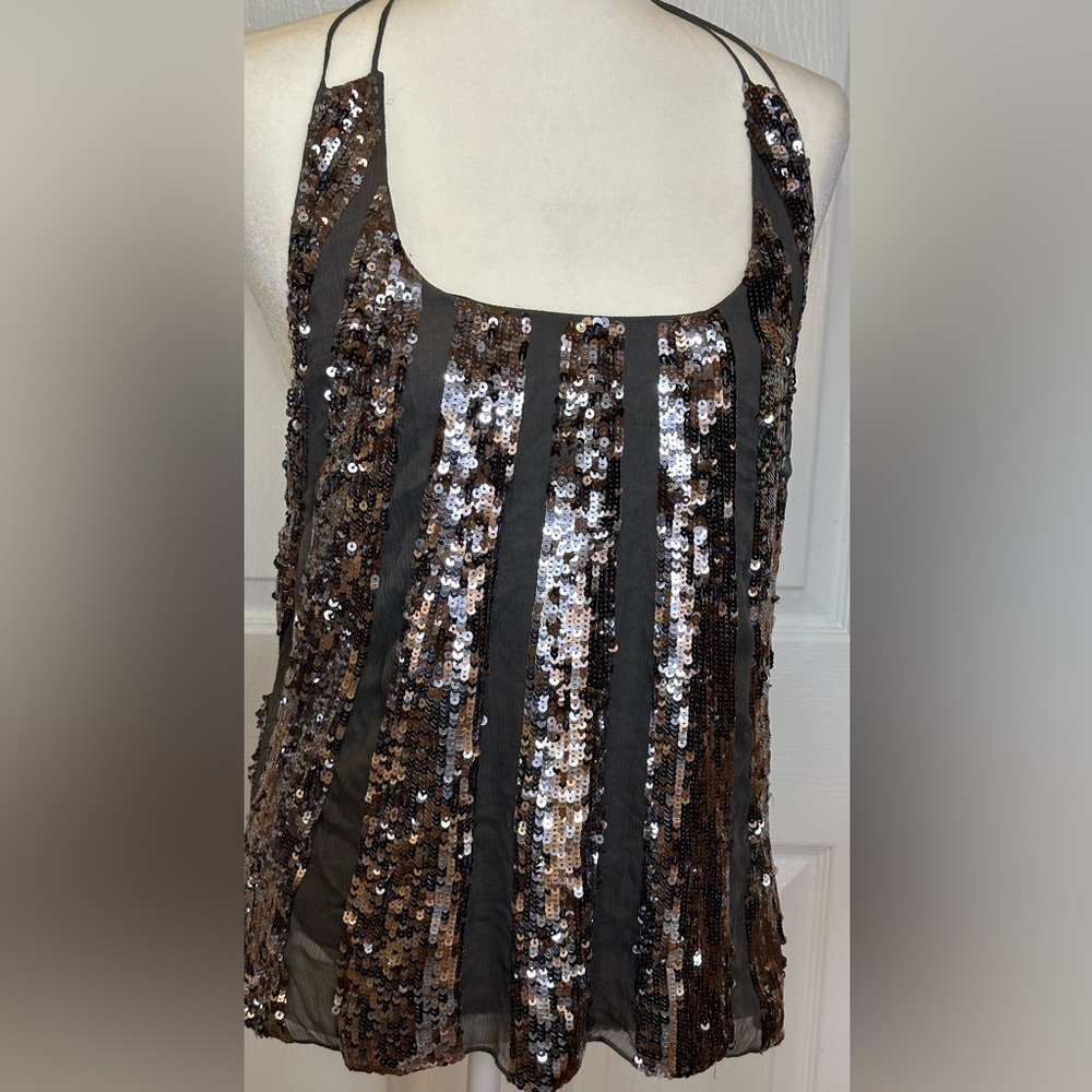 Juicy Couture Top Grey Sequin Halter Sleeveless Backless 100% Silk New Size 4
